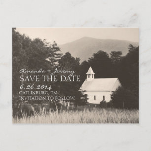Carte Postale Faire-part Église de montagne vintage ancienne, réservez la d