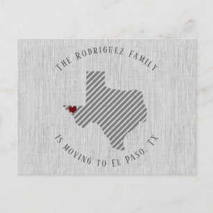 Carte Postale Faire-part El Paso Gris Lin et Coeur Texas Moving
