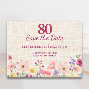 Carte Postale Faire-part Élégant 80e anniversaire pour elle - Floral Lin