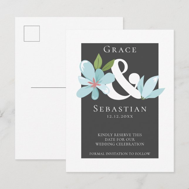 Carte Postale Faire-part Élégant Ampersand Floral Mariage Enregistrer La Da (Devant / Derrière)