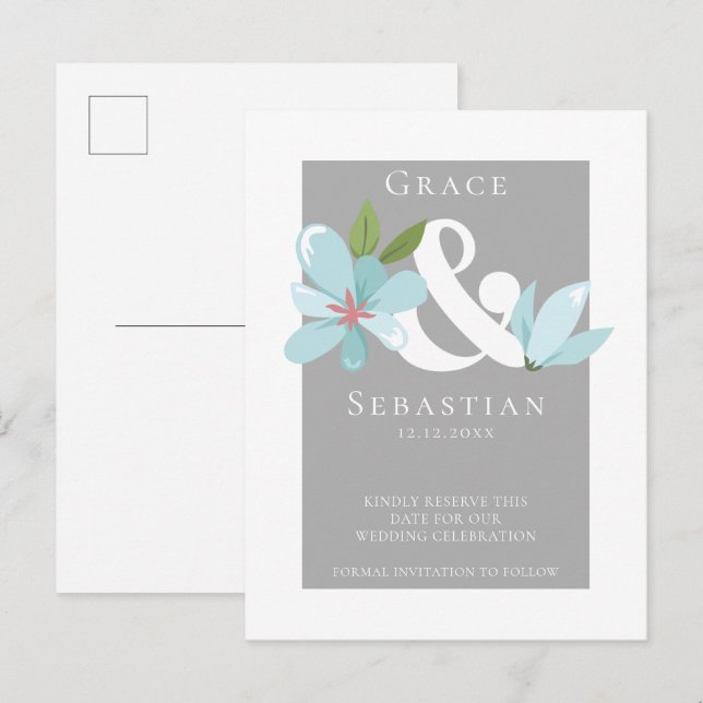 Carte Postale Faire-part Élégant Ampersand Floral Mariage Enregistrer La Da (Devant / Derrière)