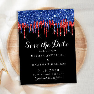 Carte Postale Faire-part Elégant Black Red Blue Parties scintillant Drives 