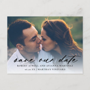 Carte Postale Faire-part Elégant Black Text Photo Wedding Enregistrer la da