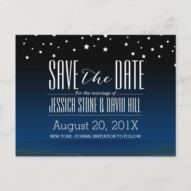 Carte Postale Faire-part Elégant Blue Starry Night Wedding Enregistrer la d (Devant)