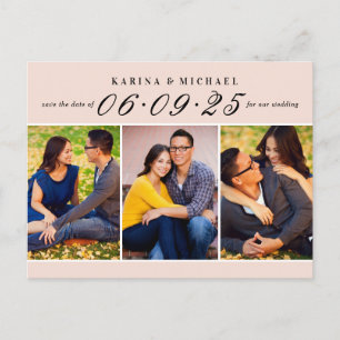 Carte Postale Faire-part Elegant Blush Photo Collage Mariage Enregistrer la