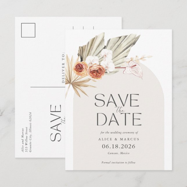 Carte Postale Faire-part Élégant Boho Floral Budget Mariage Enregistrer La  (Devant / Derrière)