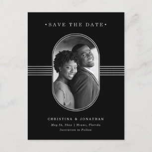 Carte Postale Faire-part Elégant cadre Silver and Black Photo Enregistrer l