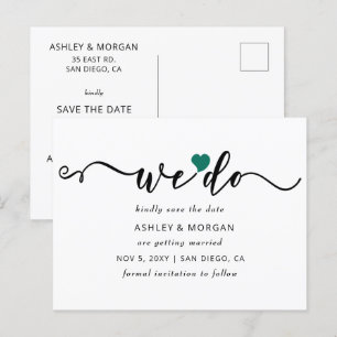Carte Postale Faire-part Élégant Coeur de Teal Script Nous sauvons la date