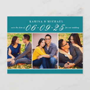 Carte Postale Faire-part Elégant Collage photo Turquoise Mariage Enregistre
