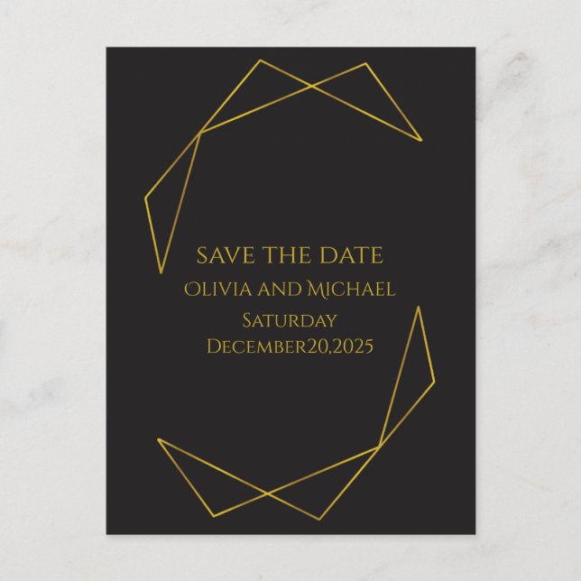 Carte Postale Faire-part Elegant dark and gold save the date card (Devant)