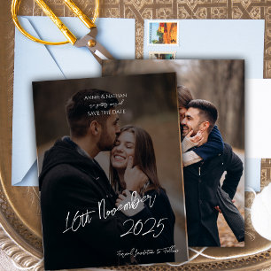 Carte Postale Faire-part Élégant deux script photo mariage Enregistrer la d