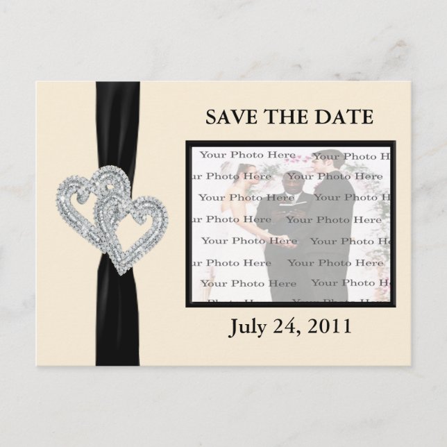 Carte Postale Faire-part Élégant Diamant BlackRibbon Enregistrer La Date Ca (Devant)