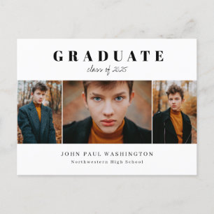 Carte Postale Faire-part Élégant Diplômé Moderne Simple 3 Photo Graduation