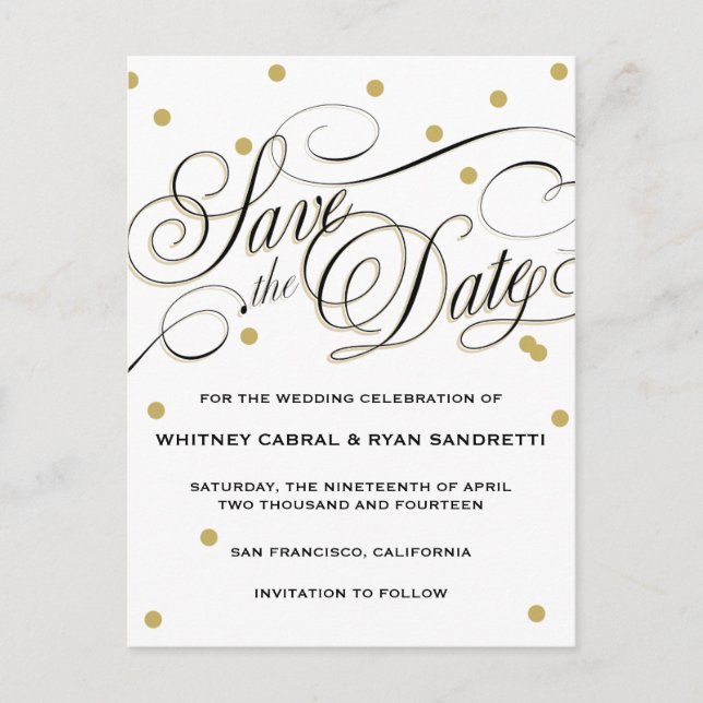 Carte Postale Faire-part Elegant Dot Gold Enregistrer la date (Devant)
