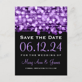 Carte Postale Faire-part Élégant Enregistrer La Date Fête Étincelle Violet