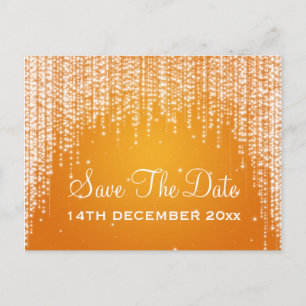 Carte Postale Faire-part Élégant Enregistrer La Date Nuit Éblouir Orange
