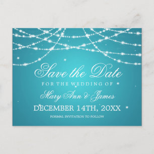 Carte Postale Faire-part Élégant Enregistrer La Date Sparkling String Turqu