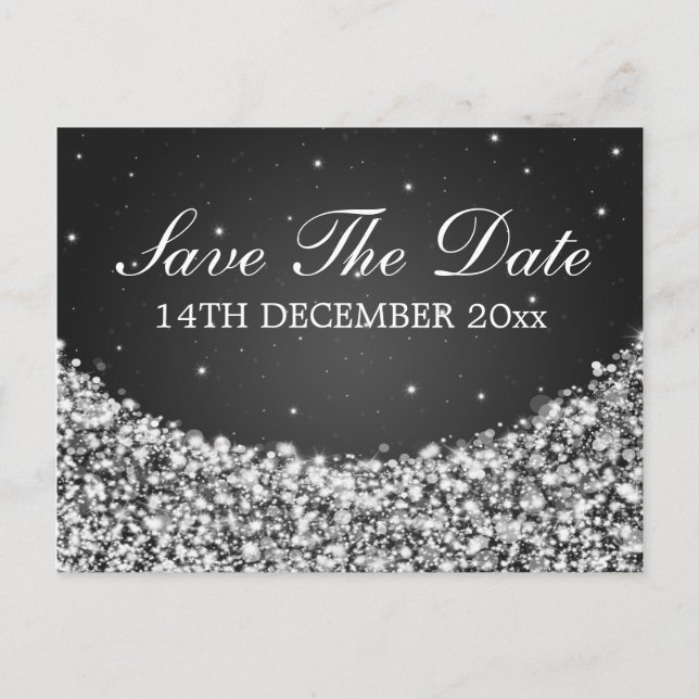 Carte Postale Faire-part Élégant Enregistrer La Date Star Sparkle Black (Devant)