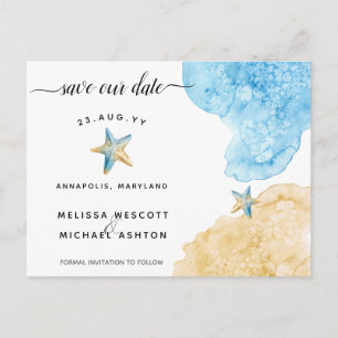 Carte Postale Faire-part Élégant Étoile de Mer Aquarelle Sauvegarder Notre 