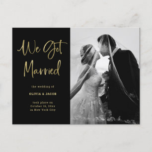 Carte Postale Faire-part Elégant Faux Gold et Black  Mariage photo