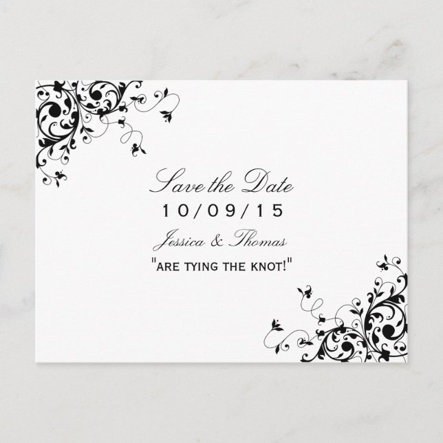 Carte Postale Faire-part Elégant Fils Noir & Blanc Mariage Enregistrer La D (Devant)
