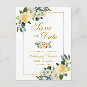 Carte Postale Faire-part Élégant Fleurs Jaunes Or Épargnez la Date