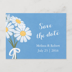 Carte Postale Faire-part Elégant floral blanc marguerites bleu Enregistrer 