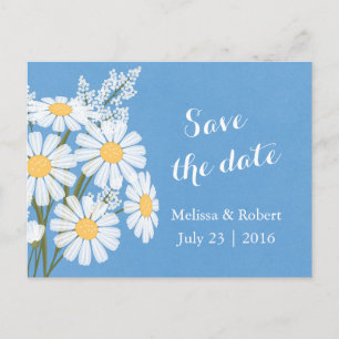 Carte Postale Faire-part Elégant floral blanc marguerites bleu Enregistrer 