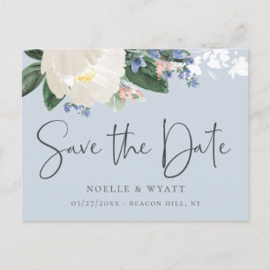 Carte Postale Faire-part Elégant Floral Light Blue Wedding Enregistrer la d