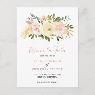 Carte Postale Faire-part Elégant floral rose rose rose espagnol Enregistrer
