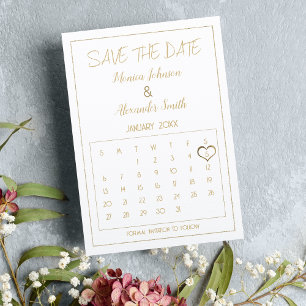 Carte Postale Faire-part Élégant Glam White Gold Calendrier Enregistrer la 