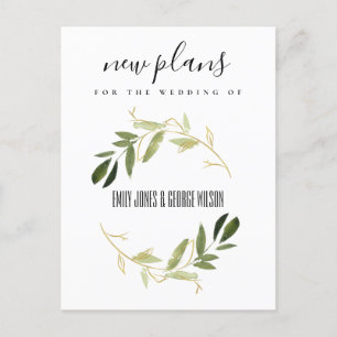 CARTE POSTALE FAIRE-PART ÉLÉGANT GOLD GREEN FOLIAGE WREATING MARIAGE NOUVEA