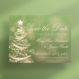 Carte Postale Faire-part Elégant Green Gold Mariage de Noël Enregistrer la 