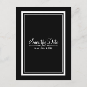 Carte Postale Faire-part Élégant Mariage Chic Noir et Blanc Enregistrez la