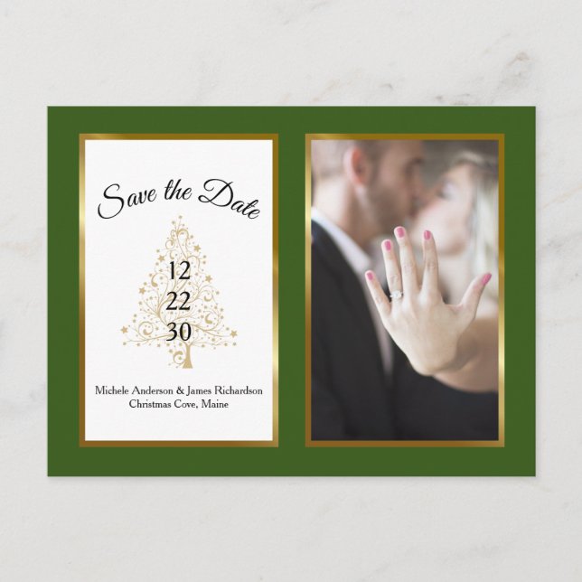 Carte Postale Faire-part Élégant Mariage de Noël Enregistrer La Date Photo (Devant)