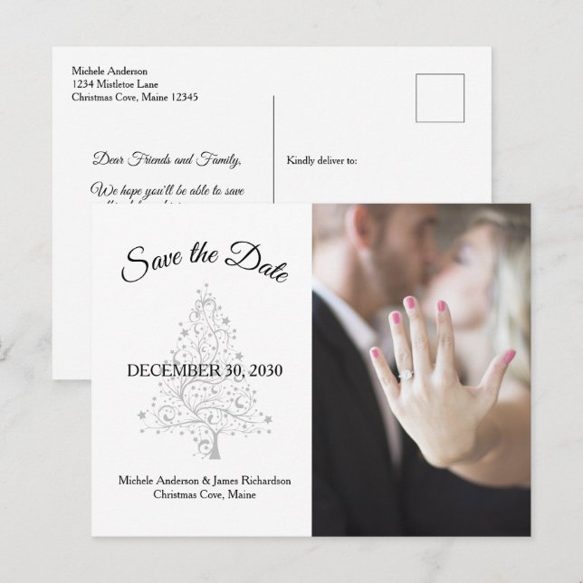 Carte Postale Faire-part Élégant Mariage D'Hiver Photo Enregistrer La Date (Devant / Derrière)
