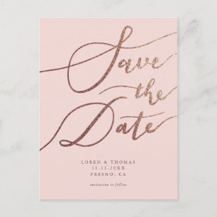 Carte Postale Faire-part Élégant Mariage en or rose Bleu Enregistrer La Dat