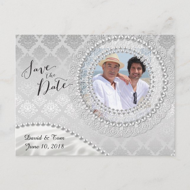 Carte Postale Faire-part Élégant Mariage Gay Argent Save the Date (Devant)