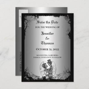 Carte Postale Faire-part Elégant mariage halloween enregistrer la date cart