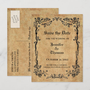 Carte Postale Faire-part Elégant mariage halloween enregistrer la date cart