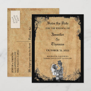 Carte Postale Faire-part Elégant mariage halloween enregistrer la date cart