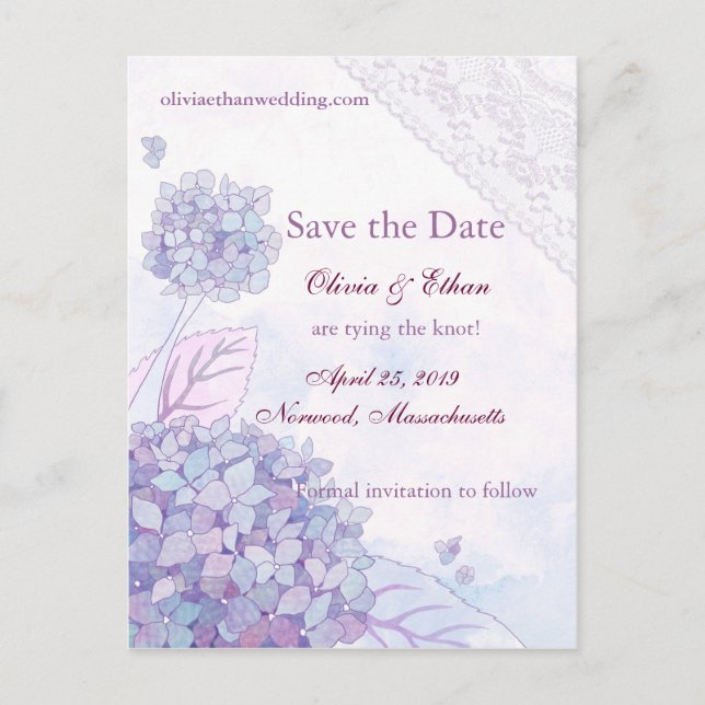 Carte Postale Faire-part Elégant mariage Hydrangea Enregistrer la date Cart (Devant)