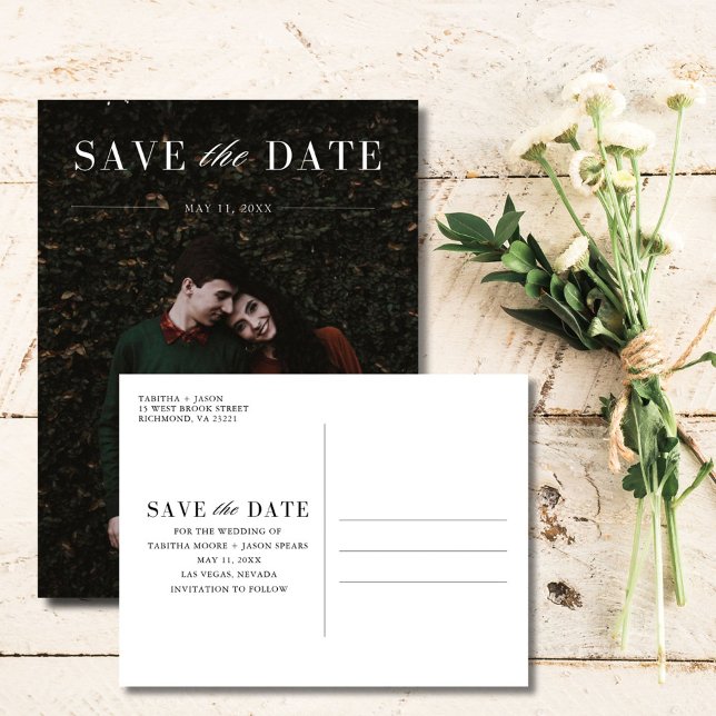Carte Postale Faire-part Élégant mariage photo Enregistrer la date (Elegant Photo Wedding Save the Date Announcement Postcard)