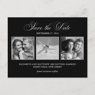 Carte Postale Faire-part Elégant mariage photo noir Enregistrer la date