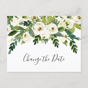 Carte Postale Faire-part Élégant Mariage Rose de verdure Modifier la date