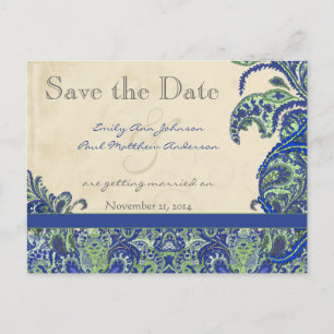 Carte Postale Faire-part Élégant Mariage Vintage Paisley Épargnez la Date