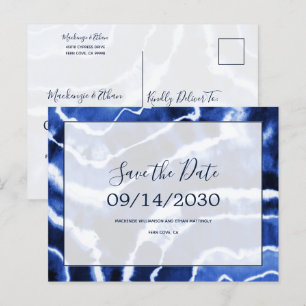 Carte Postale Faire-part Élégant Marine Marbré Tie Dye Mariage Enregistrer 