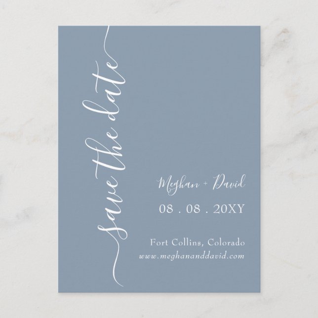 Carte Postale Faire-part Elégant moderne Dusty Blue Enregistrer la date (Devant)