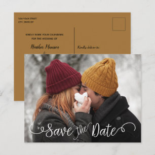 Carte Postale Faire-part Élégant Moderne Photo Mariage Blanc Enregistrer la