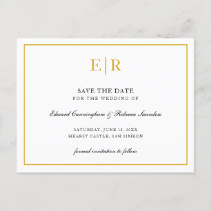 Carte Postale Faire-part Élégant Monogramme Doré Mariage Formel Enregistrer
